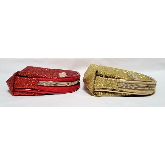 SeneGence Lot of 2 Red & Gold Glitter Cosmetic Makeup Bags with Gold Zippers - Picture 3 of 7